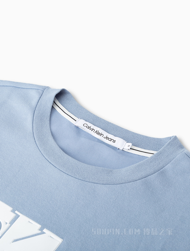 Calvin Klein 22早秋男女情侣中性浮雕LOGO宽松平纹针织短袖T恤J400164