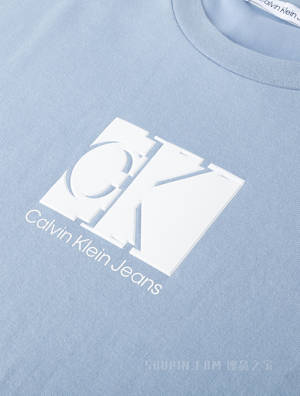 Calvin Klein 22早秋男女情侣中性浮雕LOGO宽松平纹针织短袖T恤J400164