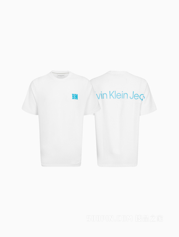 Calvin Klein 22早秋男女情侣中性醒目印花透气圆领短袖卫衣J400178