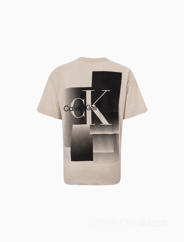 Calvin Klein 22早秋男士时尚几何图案LOGO纯棉透气宽松短袖T恤J321722