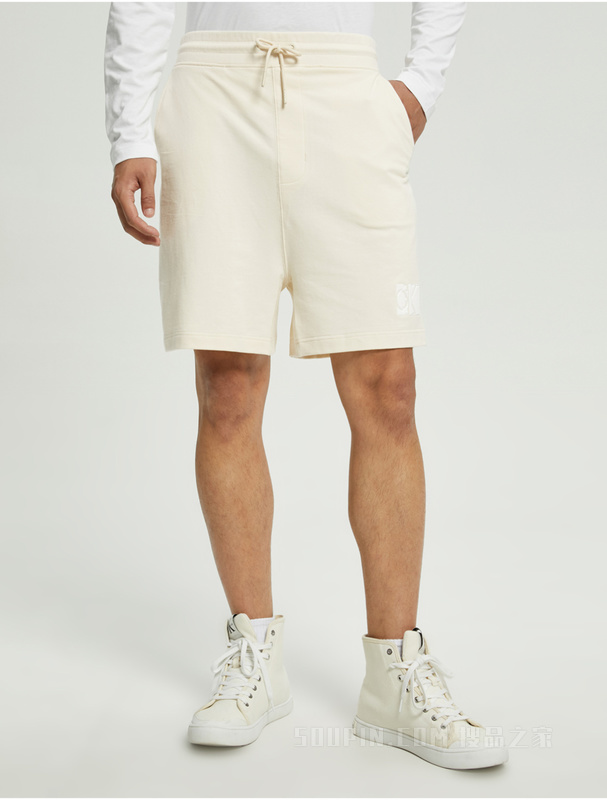 Calvin Klein 22早秋男女情侣中性简约LOGO抽绳透气针织短裤J400176