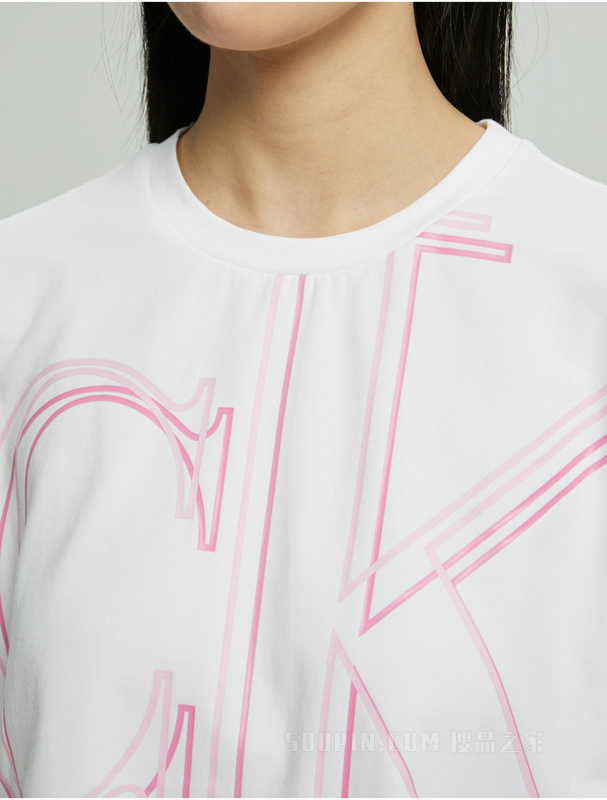 Calvin Klein 22早秋女士时尚重影线形LOGO圆领短款透气短袖T恤J219705
