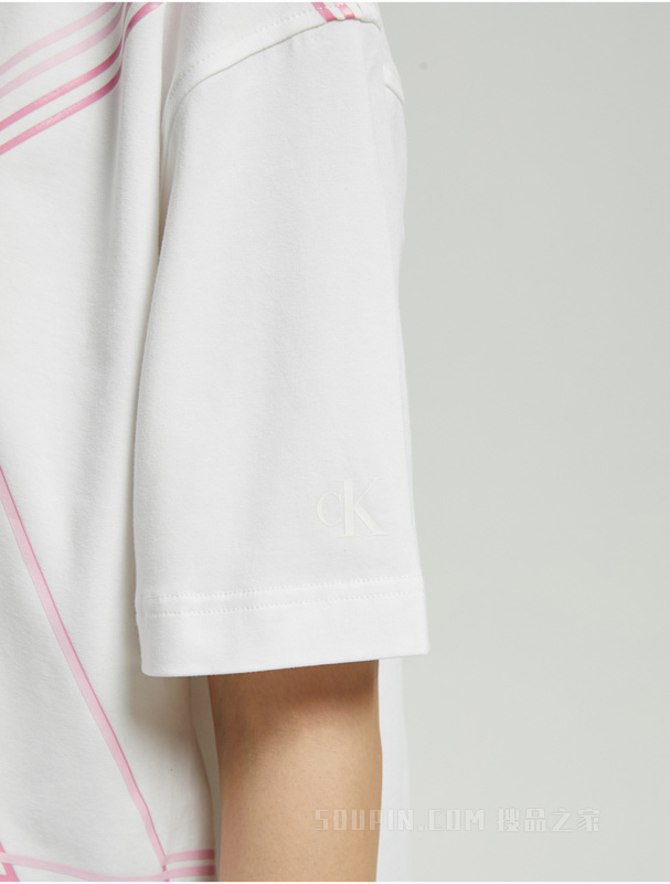 Calvin Klein 22早秋女士时尚重影线形LOGO圆领短款透气短袖T恤J219705