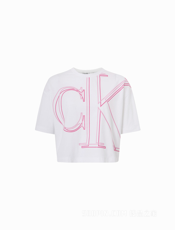 Calvin Klein 22早秋女士时尚重影线形LOGO圆领短款透气短袖T恤J219705