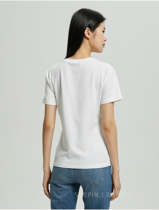 Calvin Klein 22早秋新款女士时尚重叠LOGO圆领透气修身短袖T恤J219704