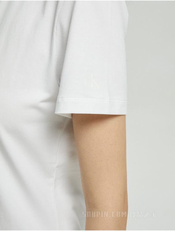 Calvin Klein 22早秋新款女士时尚重叠LOGO圆领透气修身短袖T恤J219704