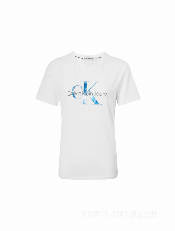 Calvin Klein 22早秋新款女士时尚重叠LOGO圆领透气修身短袖T恤J219704