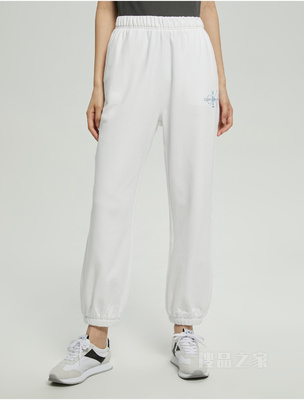 Calvin Klein 22早秋女士简约舒适纯棉交叠LOGO宽松束脚休闲裤J219665