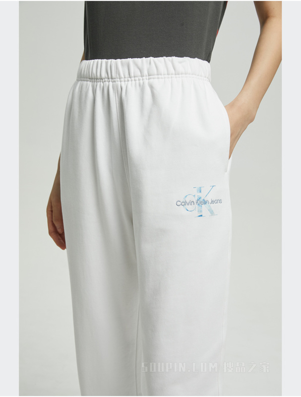 Calvin Klein 22早秋女士简约舒适纯棉交叠LOGO宽松束脚休闲裤J219665