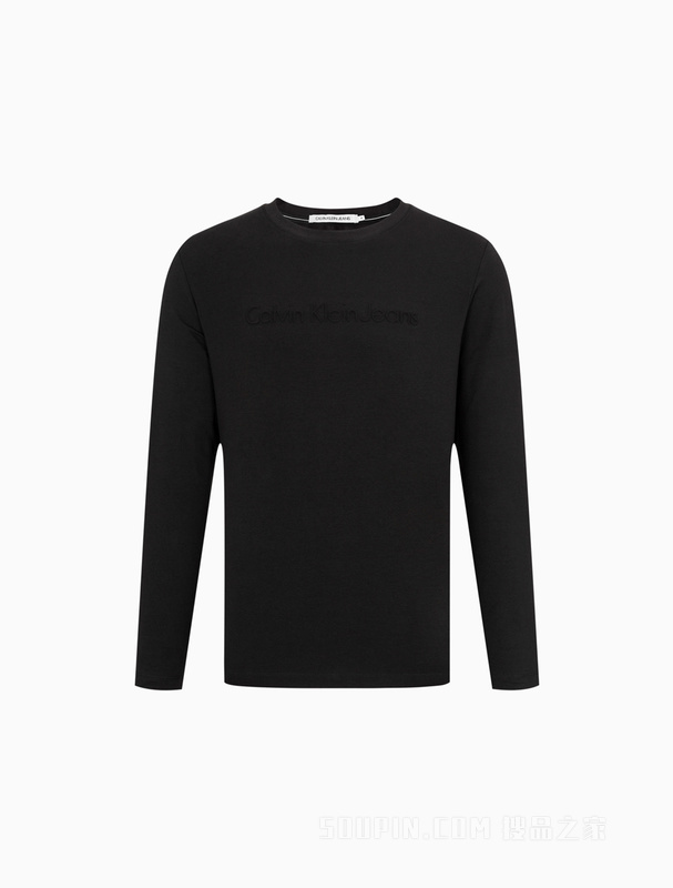 Calvin Klein 22早秋男士休闲圆领舒适浮雕LOGO透气打底长袖T恤J322256