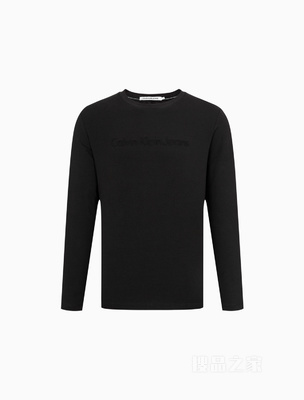 Calvin Klein 22早秋男士休闲圆领舒适浮雕LOGO透气打底长袖T恤J322256