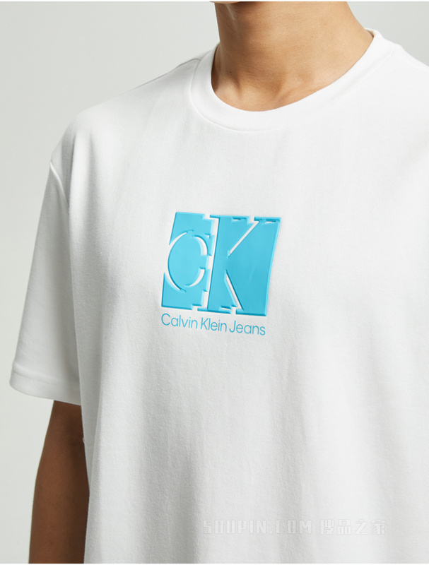 Calvin Klein 22早秋男女情侣中性浮雕LOGO宽松平纹针织短袖T恤J400164