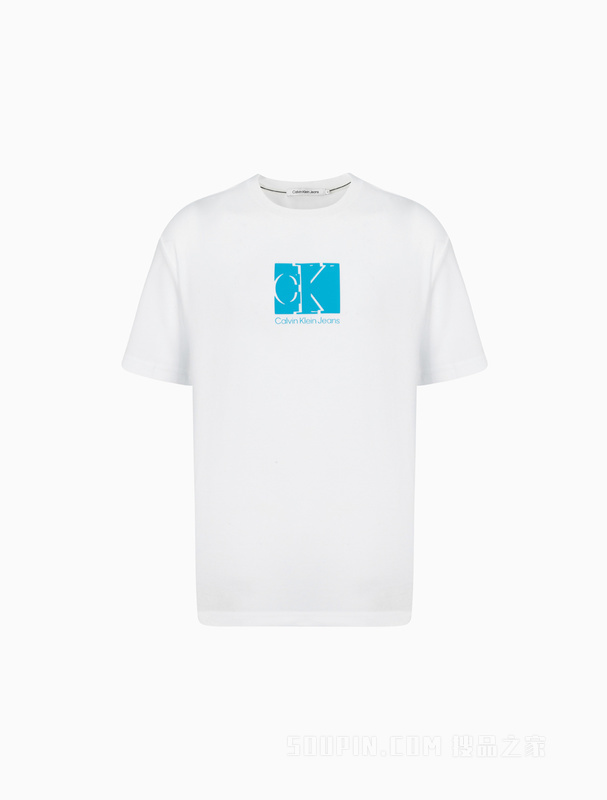 Calvin Klein 22早秋男女情侣中性浮雕LOGO宽松平纹针织短袖T恤J400164