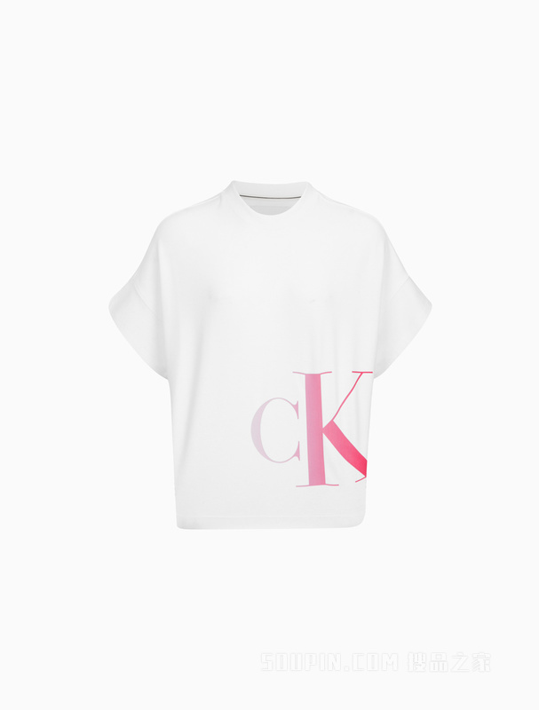 Calvin Klein 22早秋女士休闲圆领串色字母印花透气短袖卫衣J219668