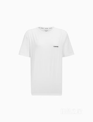 Calvin Klein 22早秋女士休闲简约字母刺绣舒适圆领短袖针织家居服QS6890