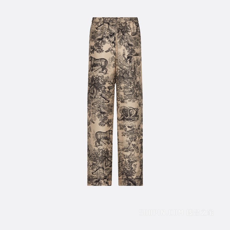 Dior Chez Moi 长裤 榛果色桑蚕丝斜纹面料茹伊印花