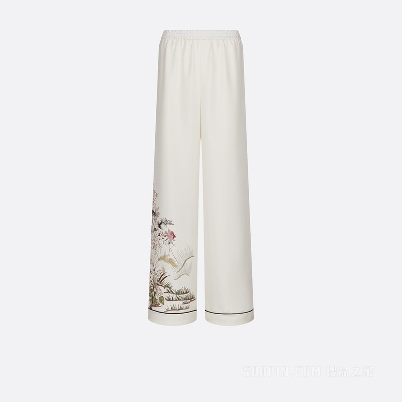 Dior Chez Moi 长裤 米白色桑蚕丝斜纹面料多色 Dior Jardin d'Hiver 图案