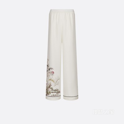 Dior Chez Moi 长裤 米白色桑蚕丝斜纹面料多色 Dior Jardin d'Hiver 图案