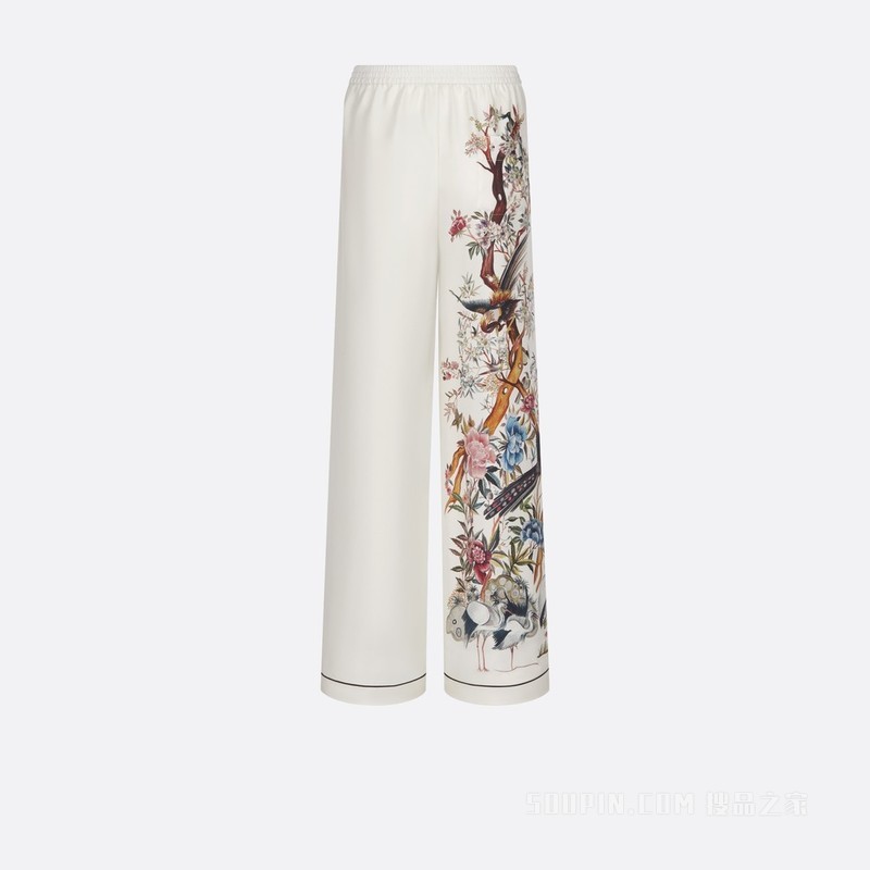 Dior Chez Moi 长裤 米白色桑蚕丝斜纹面料多色 Dior Jardin d'Hiver 图案