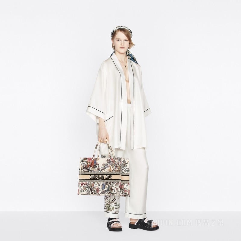 Dior Chez Moi 长裤 米白色桑蚕丝斜纹面料多色 Dior Jardin d'Hiver 图案
