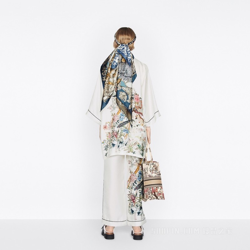 Dior Chez Moi 长裤 米白色桑蚕丝斜纹面料多色 Dior Jardin d'Hiver 图案