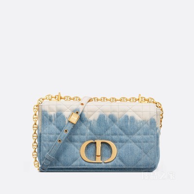 中号 Dior Caro 手袋 蓝色扎染牛仔面料搭配藤格纹图案