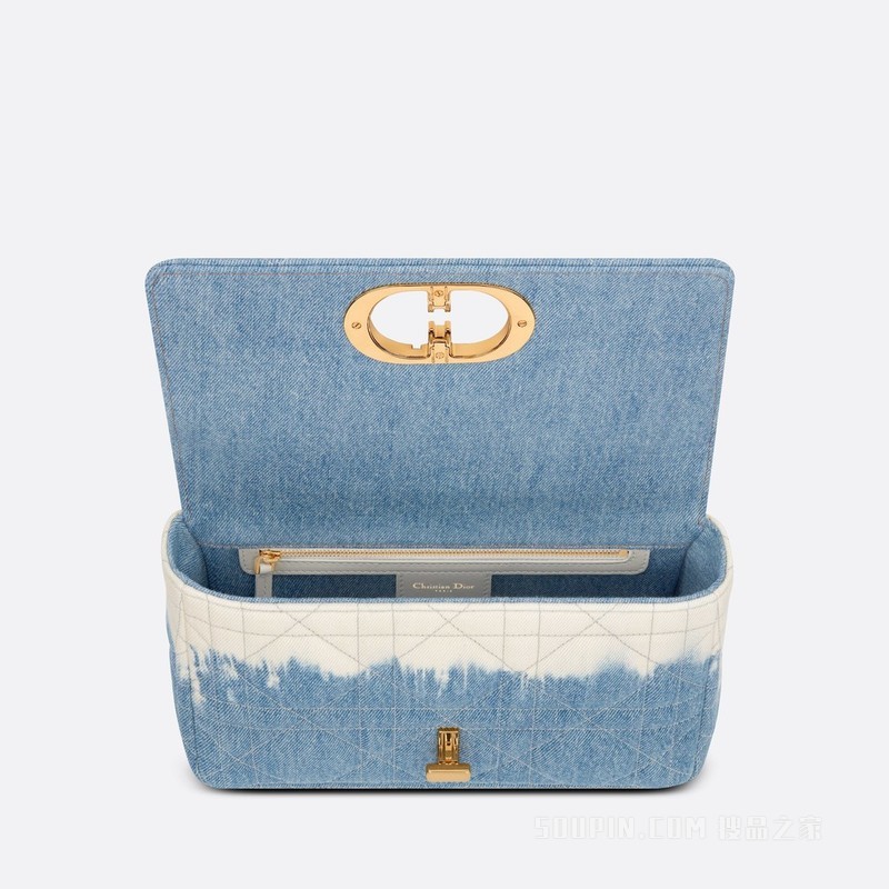 中号 Dior Caro 手袋 蓝色扎染牛仔面料搭配藤格纹图案