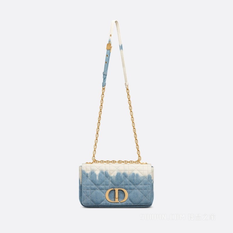 中号 Dior Caro 手袋 蓝色扎染牛仔面料搭配藤格纹图案
