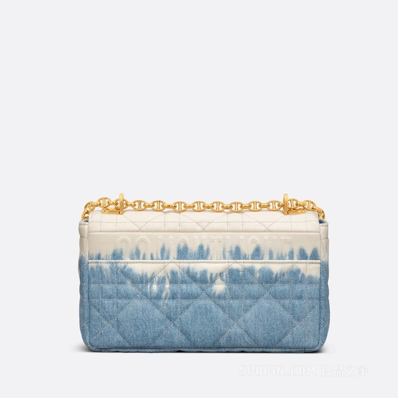 中号 Dior Caro 手袋 蓝色扎染牛仔面料搭配藤格纹图案