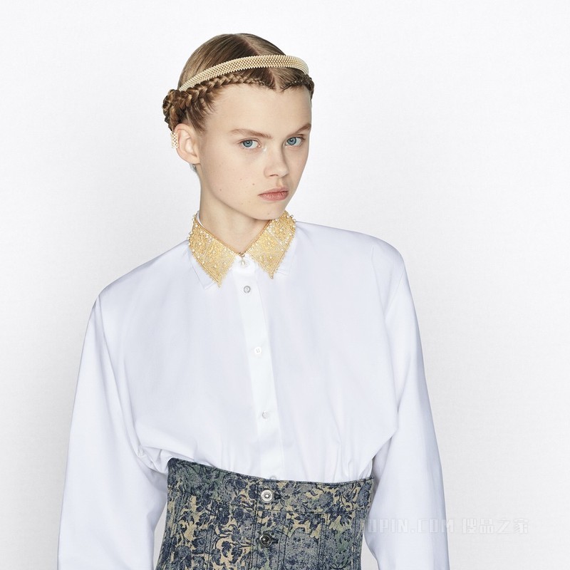 D-Renaissance 项圈式项链 金色饰面金属, 白色树脂珠饰和白色珍珠装饰