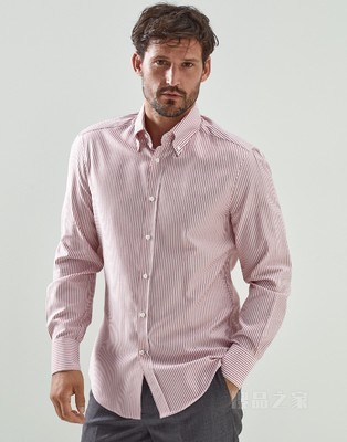 牛津布衬衫 扣角领条纹衬衫，棉与莱赛尔混纺牛津布，瘦身版型