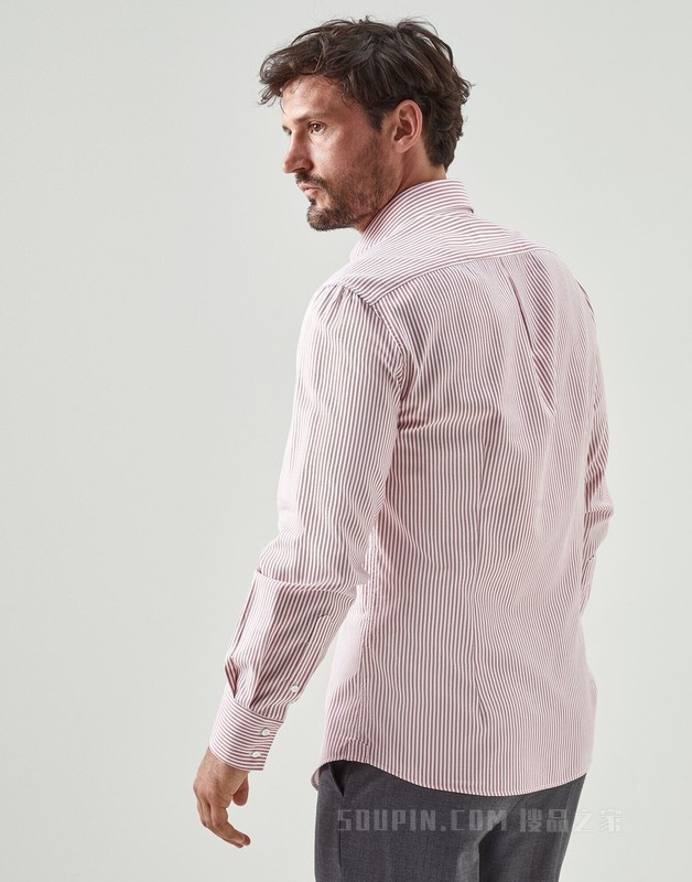 牛津布衬衫 扣角领条纹衬衫，棉与莱赛尔混纺牛津布，瘦身版型