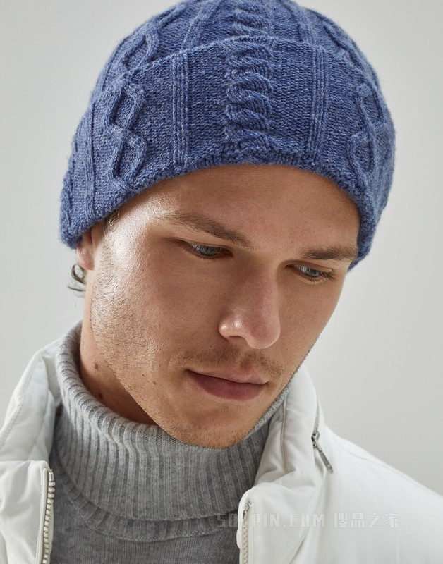 羊绒编织帽 羊绒北欧风格麻花针织帽