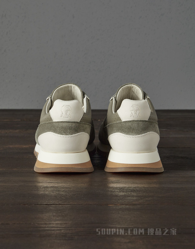 小牛皮、麂皮运动鞋 打孔小牛皮和水洗麂皮拼接运动鞋