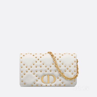 Dior Caro 链条手袋 奶白色牛皮革超大藤格纹星星图案