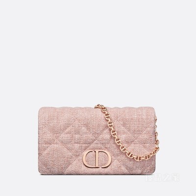 Dior Caro 链条手袋 粉色亚麻面料超大藤格纹