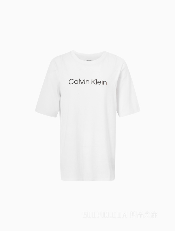 Calvin Klein 22春夏女士休闲男友风撞色LOGO圆领透气短袖T恤4WS2K185
