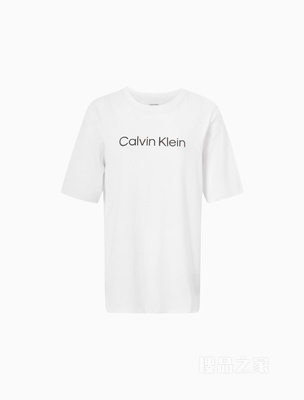 Calvin Klein 22春夏女士休闲男友风撞色LOGO圆领透气短袖T恤4WS2K185