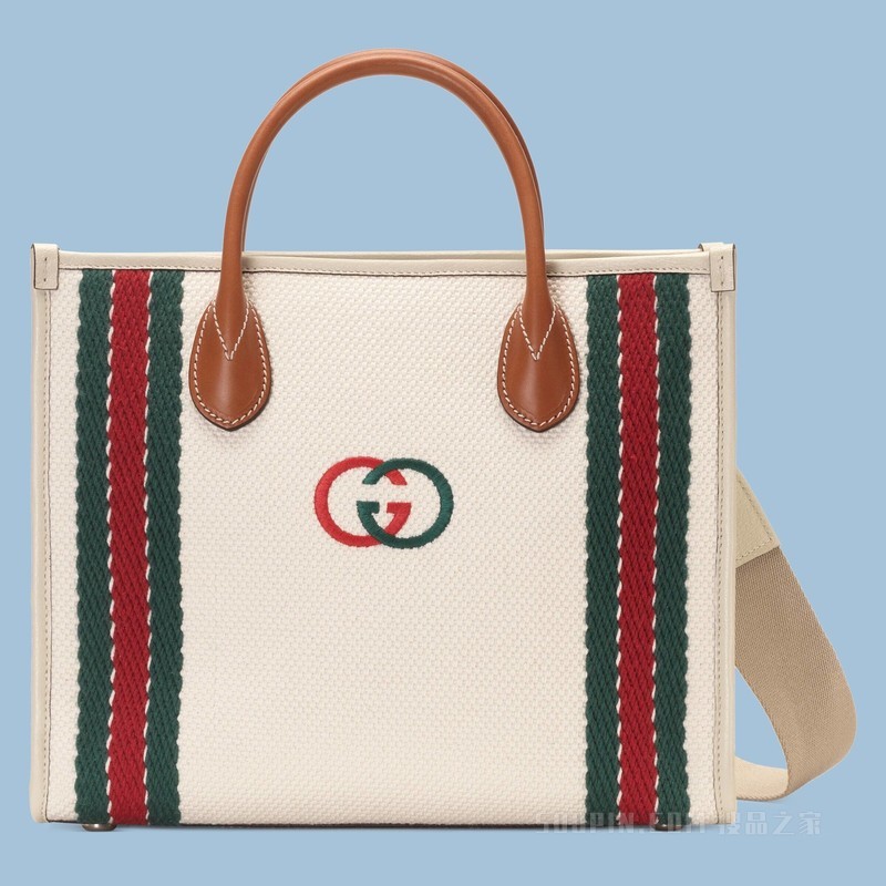 互扣式双G小号托特包 浅米色帆布