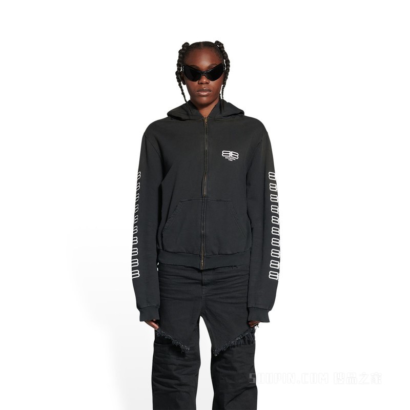 BALENCIAGA/巴黎世家】BB PARIS ICON拉链连帽卫衣