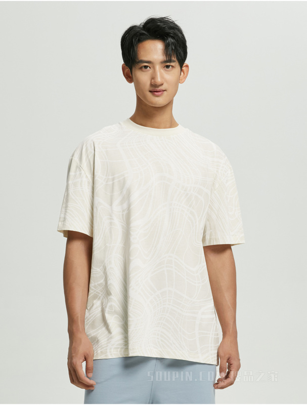 Calvin Klein 22春夏男女情侣中性时尚波纹满印纯棉透气短袖T恤J400156