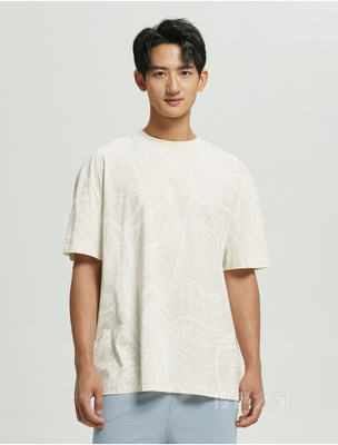 Calvin Klein 22春夏男女情侣中性时尚波纹满印纯棉透气短袖T恤J400156