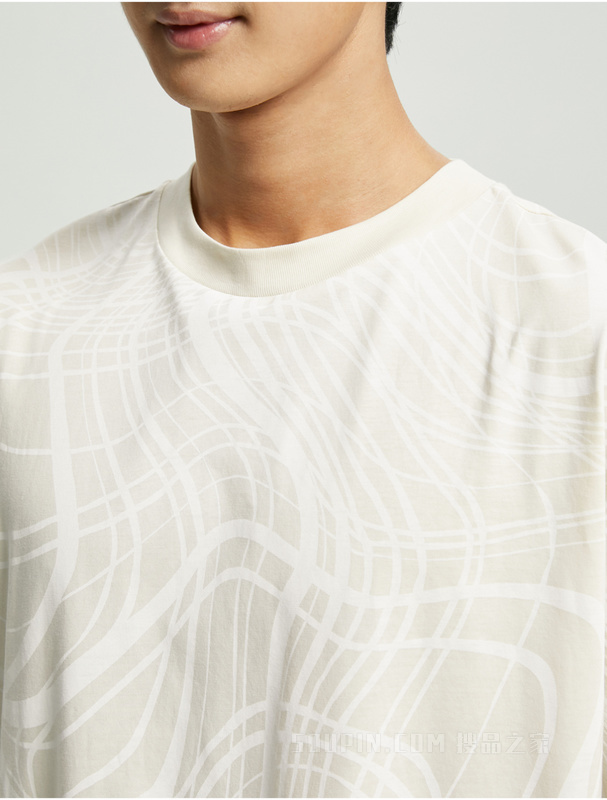 Calvin Klein 22春夏男女情侣中性时尚波纹满印纯棉透气短袖T恤J400156