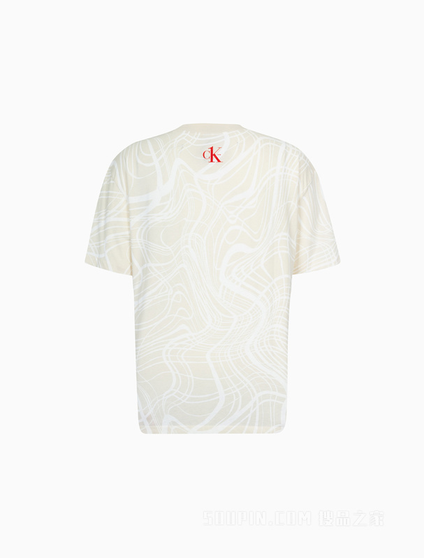 Calvin Klein 22春夏男女情侣中性时尚波纹满印纯棉透气短袖T恤J400156