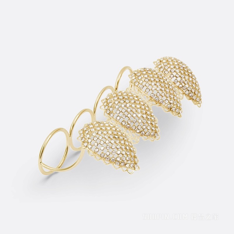 D-Renaissance 多指戒指 金色饰面金属和银色调仿水晶装饰