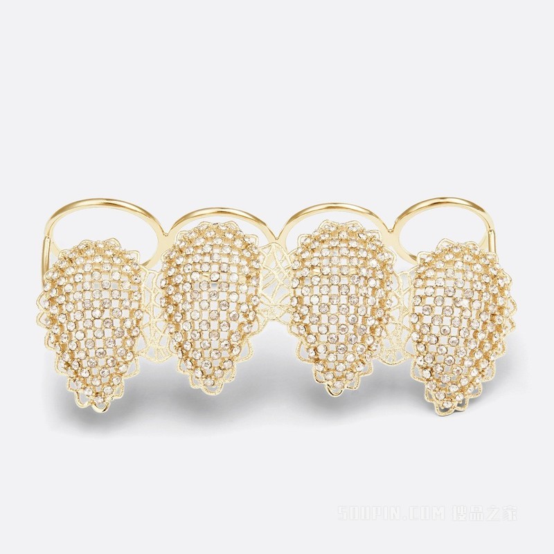 D-Renaissance 多指戒指 金色饰面金属和银色调仿水晶装饰