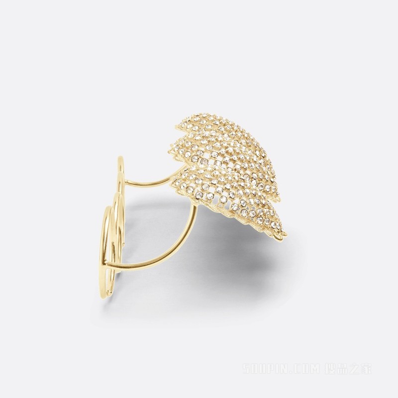 D-Renaissance 多指戒指 金色饰面金属和银色调仿水晶装饰