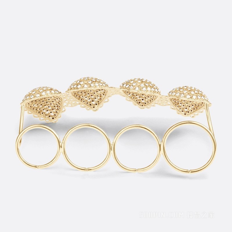 D-Renaissance 多指戒指 金色饰面金属和银色调仿水晶装饰