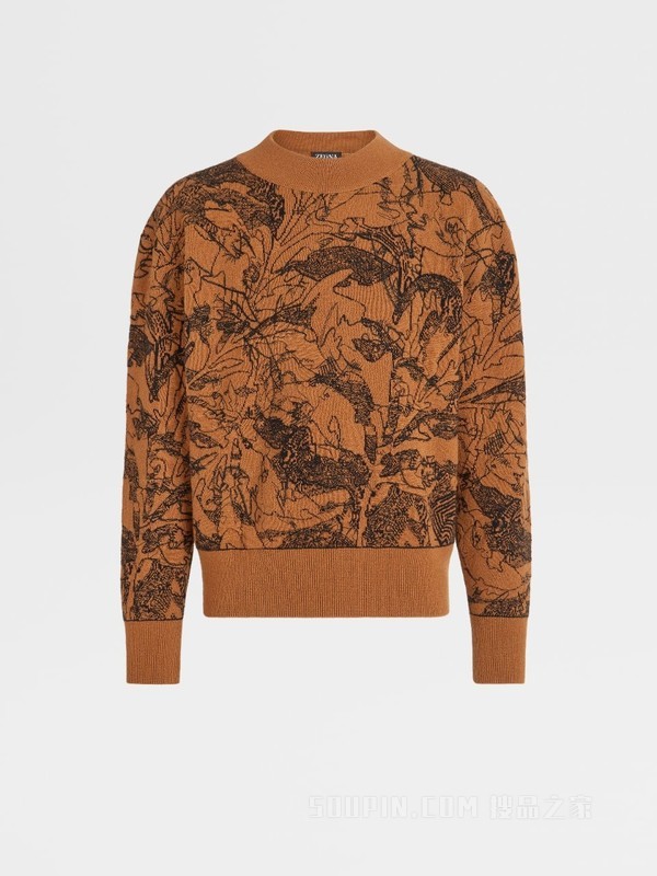 黑色配骆马红棕色 Oasi Cashmere 圆领针织衫