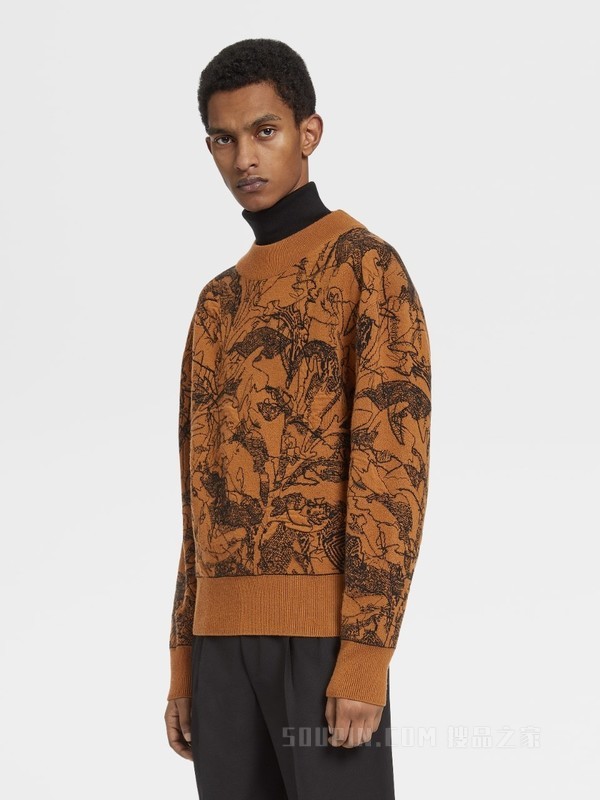 黑色配骆马红棕色 Oasi Cashmere 圆领针织衫